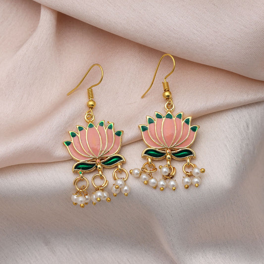 Stylish Peach Color Meenakari Earrings For Festive Wedding Traditional Jewelry Collection