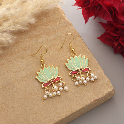 Pista Green Color Lots Design Meenakari Earrings With Soft Pastel Enamel Finish