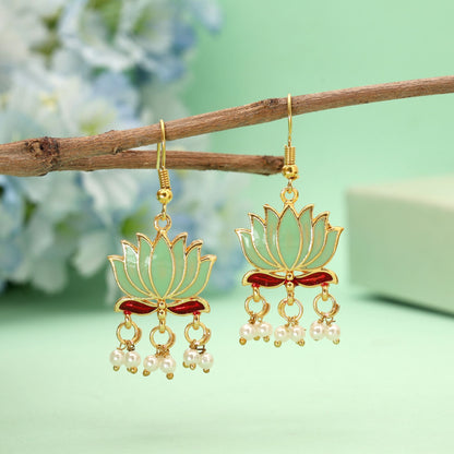 Pista Green Color Lots Design Meenakari Earrings With Soft Pastel Enamel Finish