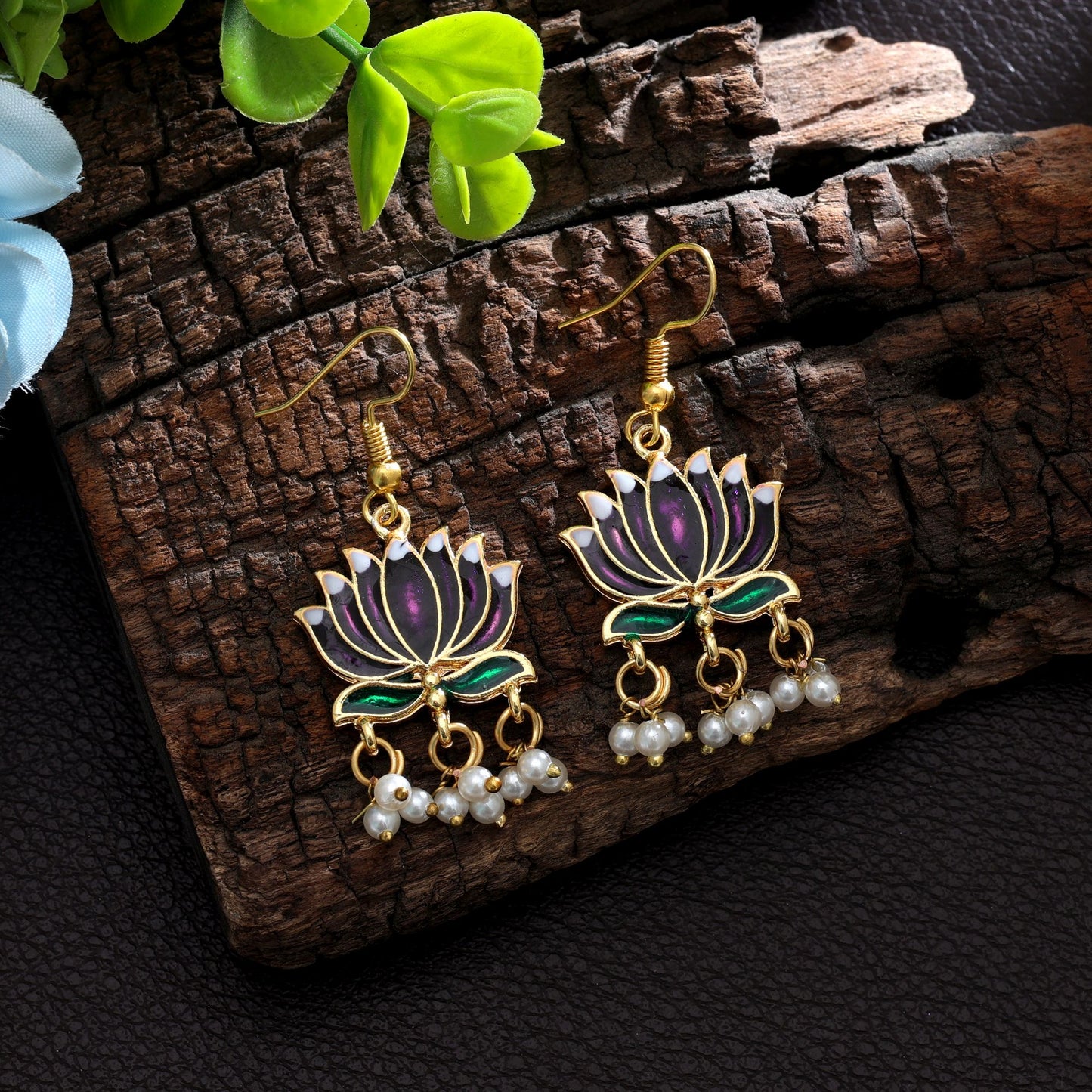 Elegant Purple Color Meenakari Earrings With Traditional Handcrafted Ethnic Party Wear Design