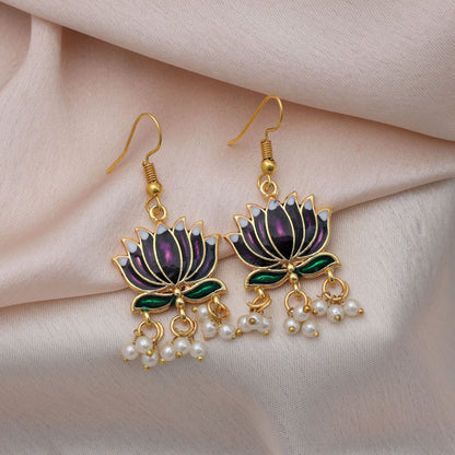 Elegant Purple Color Meenakari Earrings With Traditional Handcrafted Ethnic Party Wear Design