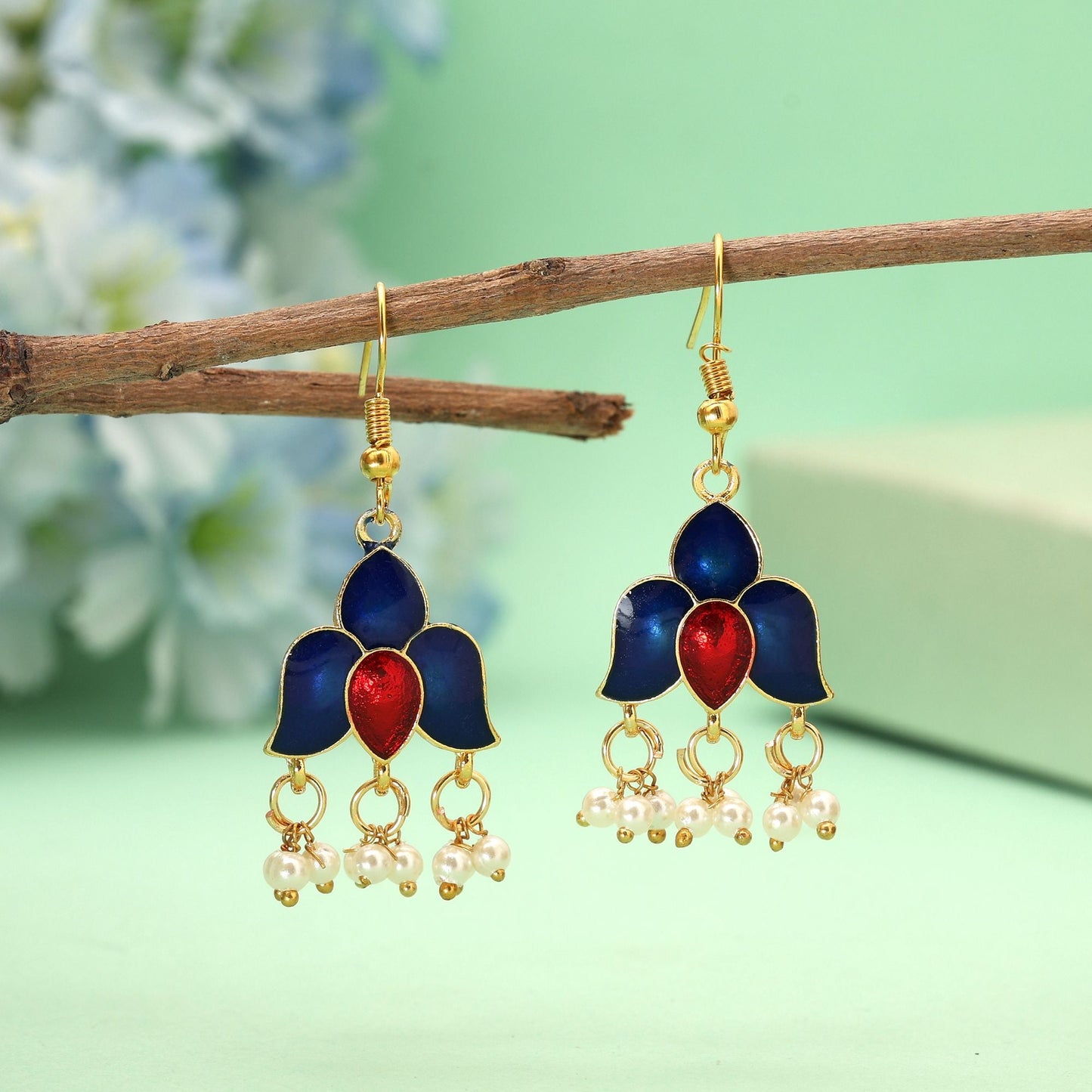 Blue Color Meenakari Earrings Suitable For Wedding And Festive Ethnic Outfits
