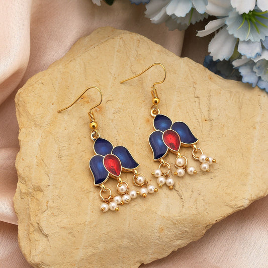 Blue Color Meenakari Earrings Suitable For Wedding And Festive Ethnic Outfits