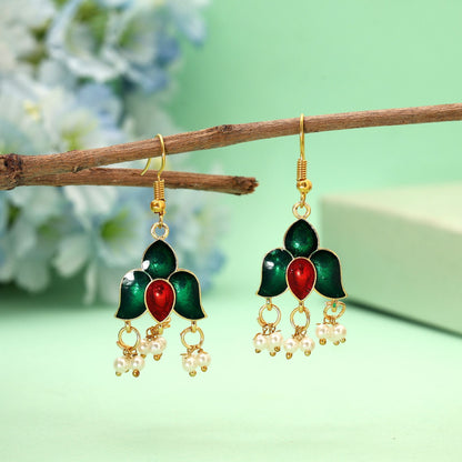 Green Color Meenakari Earrings Showcasing Classic Indian Enamel Craftsmanship