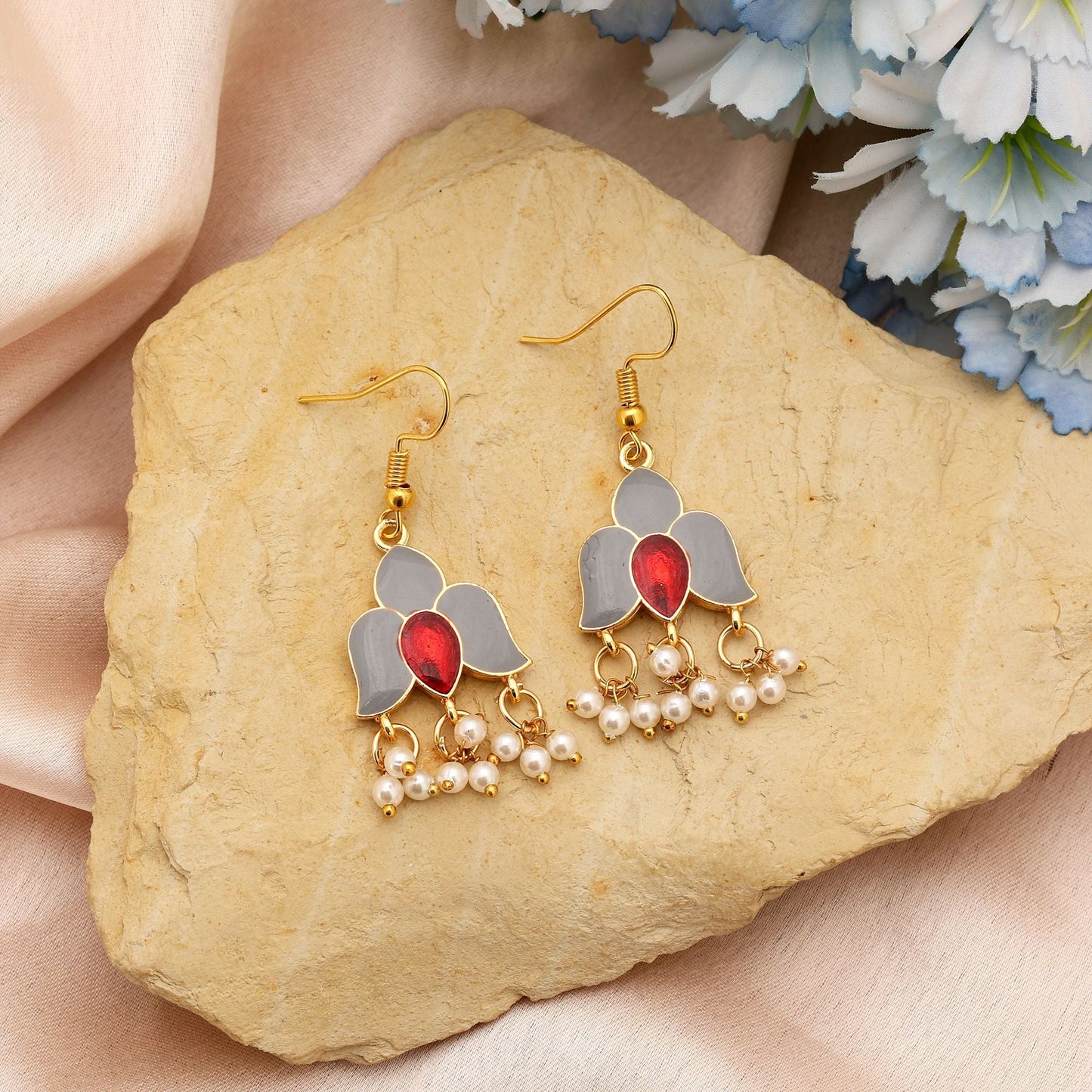 Grey Color Meenakari Earrings Offering Subtle Elegance With Handcrafted Enamel