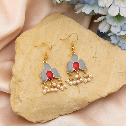Grey Color Meenakari Earrings Offering Subtle Elegance With Handcrafted Enamel