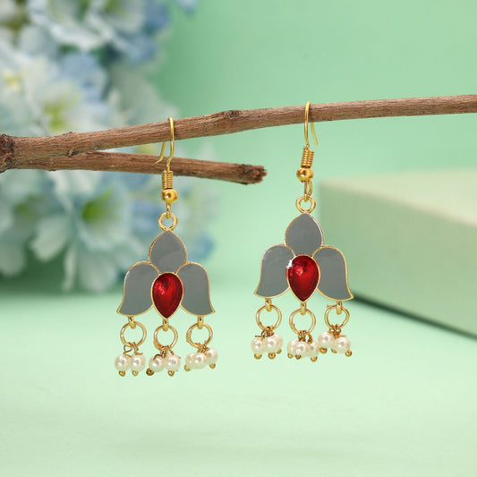 Grey Color Meenakari Earrings Offering Subtle Elegance With Handcrafted Enamel