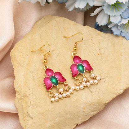 Magenta Color Meenakari Earrings Featuring Bold Enamel Work And Royal Finish