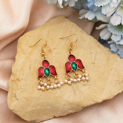 Maroon Color Meenakari Earrings Designed For Bridal And Festive Ethnic Wear