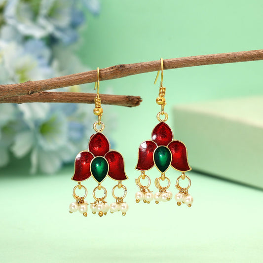 Maroon Color Meenakari Earrings Designed For Bridal And Festive Ethnic Wear