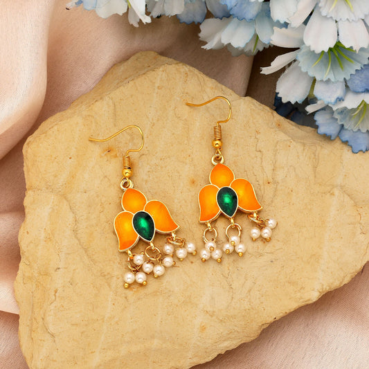 Orange Color Meenakari Earrings Crafted For Bright Festive Ethnic Styling