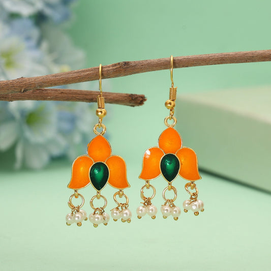 Orange Color Meenakari Earrings Crafted For Bright Festive Ethnic Styling