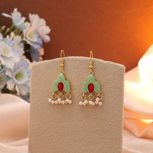 Pista Green Color Meenakari Earrings Featuring Soothing Enamel Traditional Design