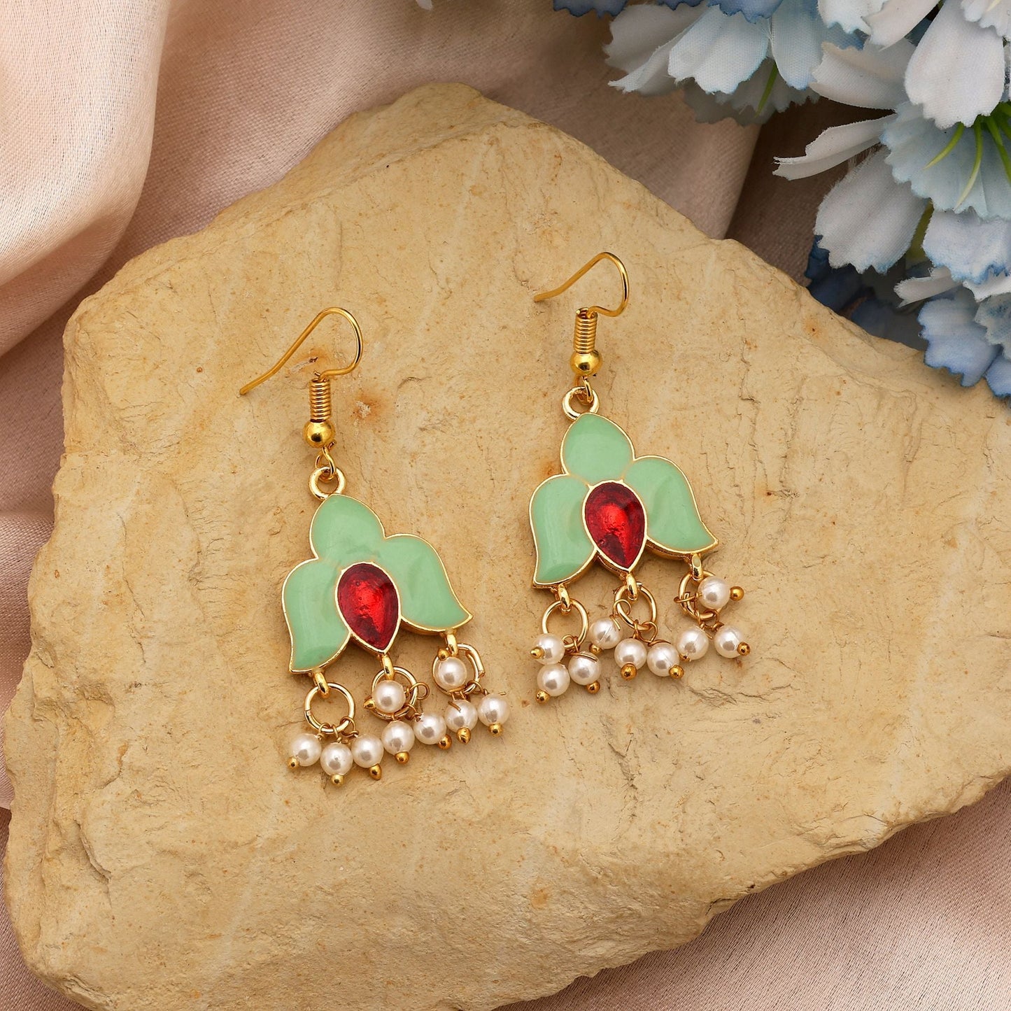 Pista Green Color Meenakari Earrings Featuring Soothing Enamel Traditional Design