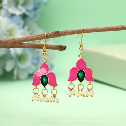 Pink Color Meenakari Earrings Featuring Colorful Enamel Craftsmanship And Shine