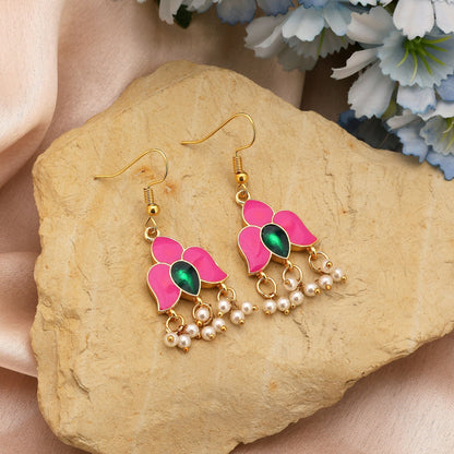Pink Color Meenakari Earrings Featuring Colorful Enamel Craftsmanship And Shine
