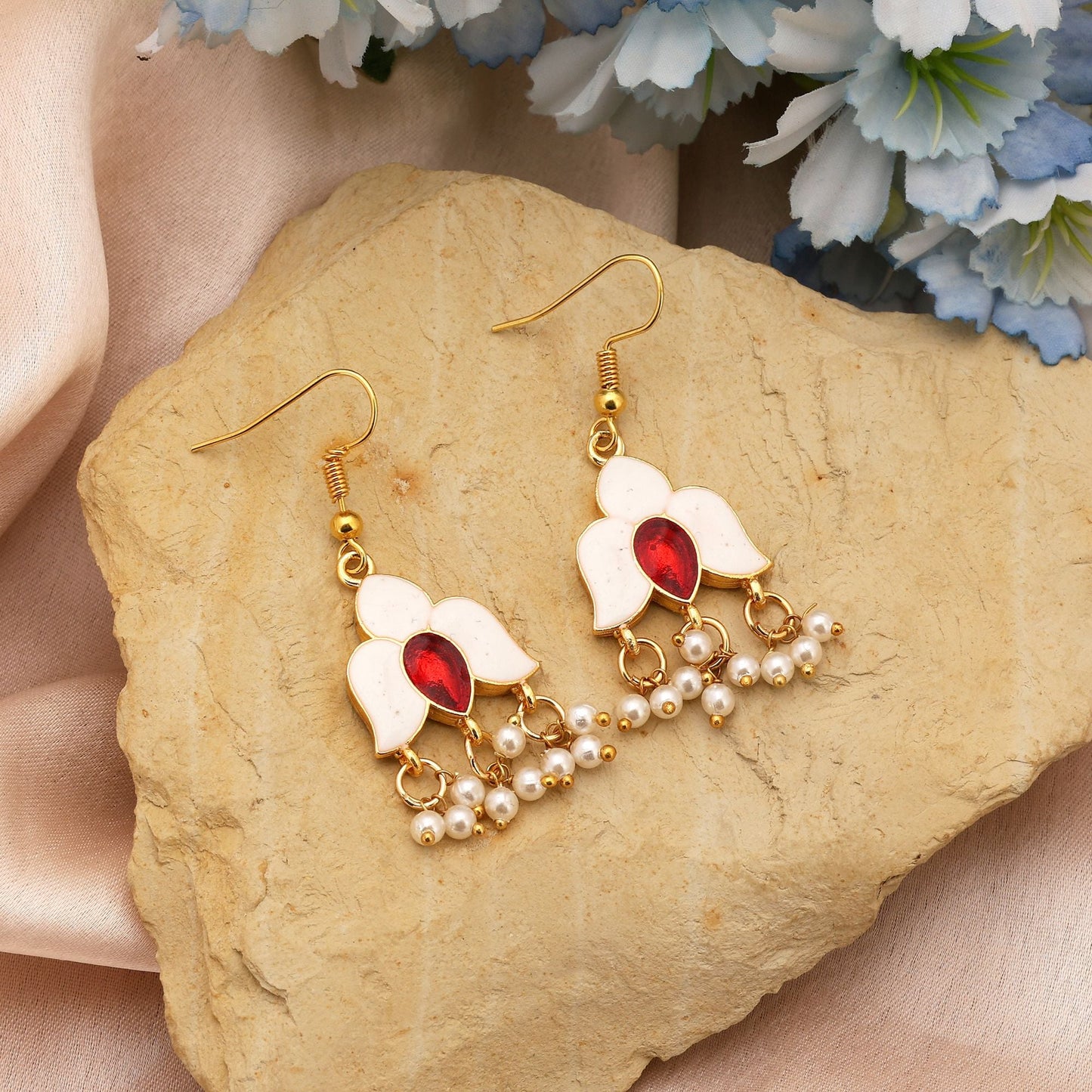 White Color Meenakari Earrings With Timeless Ethnic Appeal And Enamel Finish