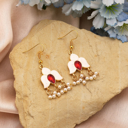 White Color Meenakari Earrings With Timeless Ethnic Appeal And Enamel Finish
