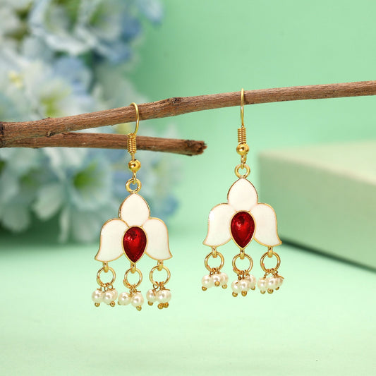 White Color Meenakari Earrings With Timeless Ethnic Appeal And Enamel Finish