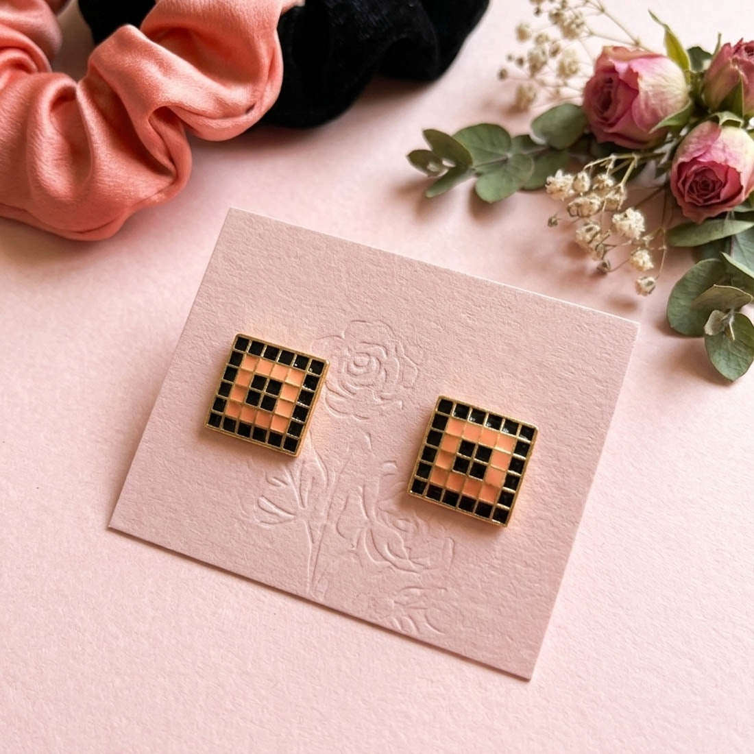 Festice Collection Peach & Black Color Meenakari Earrings