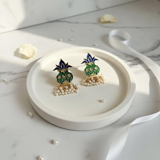 Green & Black Color Meenakari Earrings (MKE128GRN)