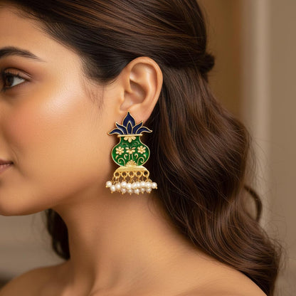 Green & Black Color Meenakari Earrings (MKE128GRN)