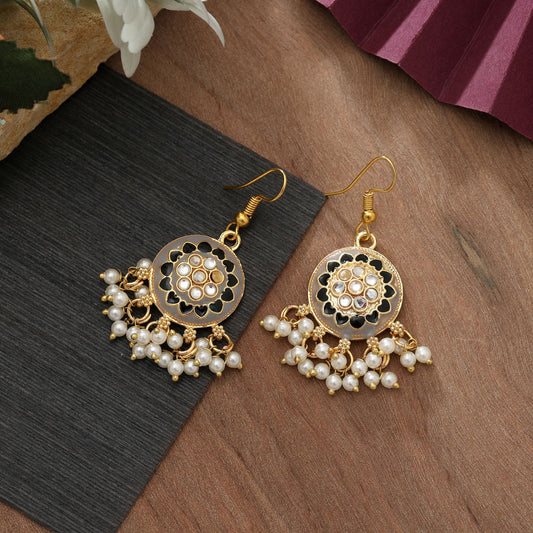 Graue Meenakari Ohrringe Elegant Minimal Traditioneller Schmuckdesign