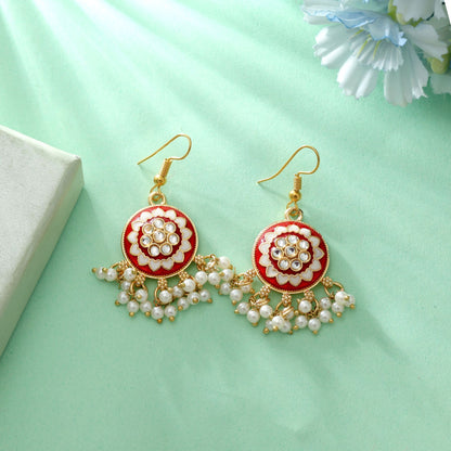 Red Color Meenakari Earrings Classic Bridal Ethnic Statement Jewelry Collection