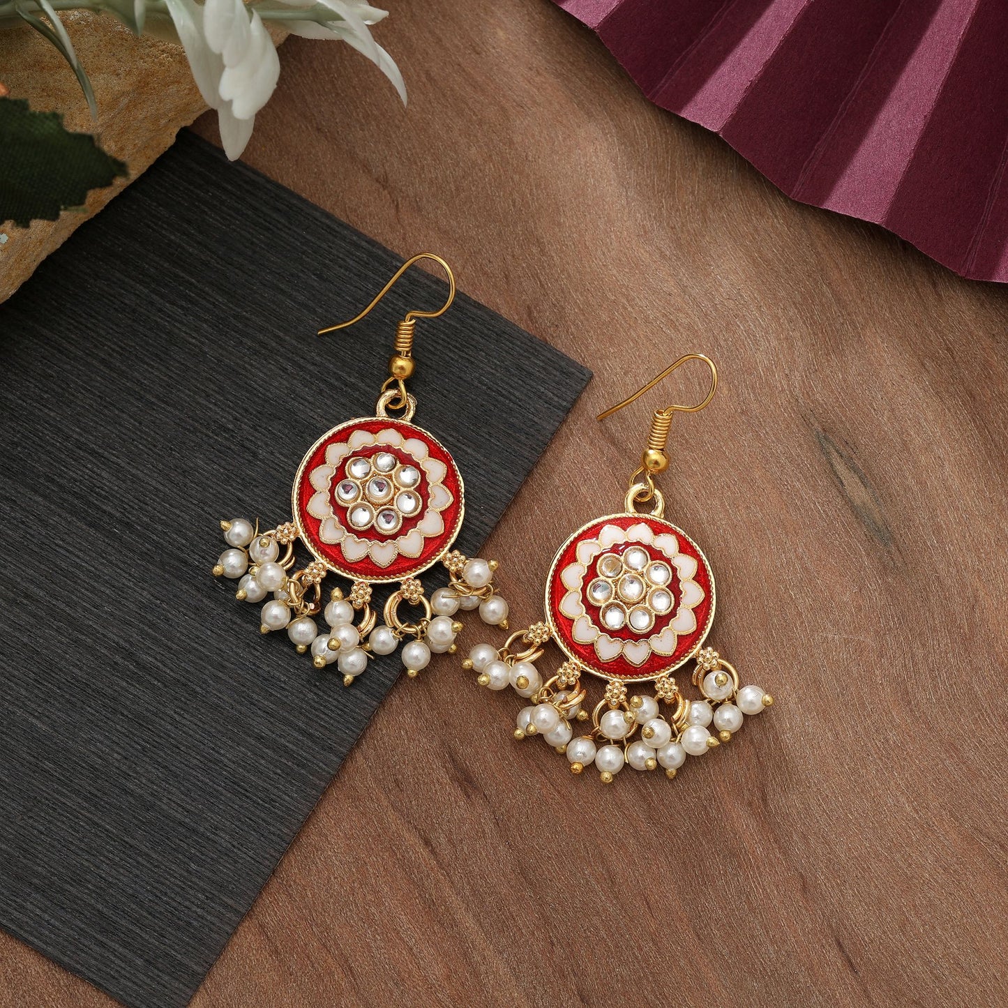 Red Color Meenakari Earrings Classic Bridal Ethnic Statement Jewelry Collection