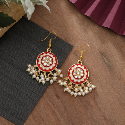 Red Color Meenakari Earrings Classic Bridal Ethnic Statement Jewelry Collection