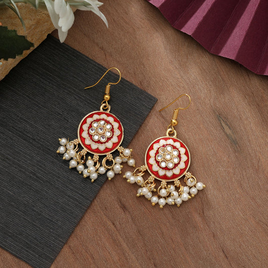 Red Color Meenakari Earrings Classic Bridal Ethnic Statement Jewelry Collection