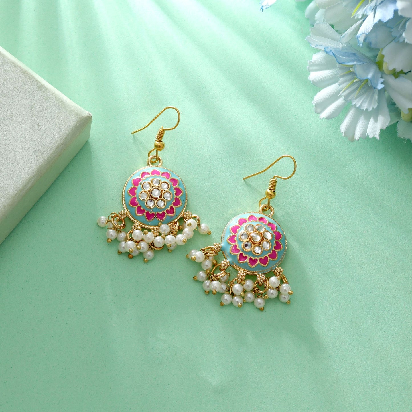Sky Blue Color Meenakari Earrings Elegant Ethnic Daily Wear Jewelry Collection