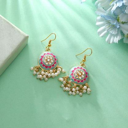 Sky Blue Color Meenakari Earrings Elegant Ethnic Daily Wear Jewelry Collection