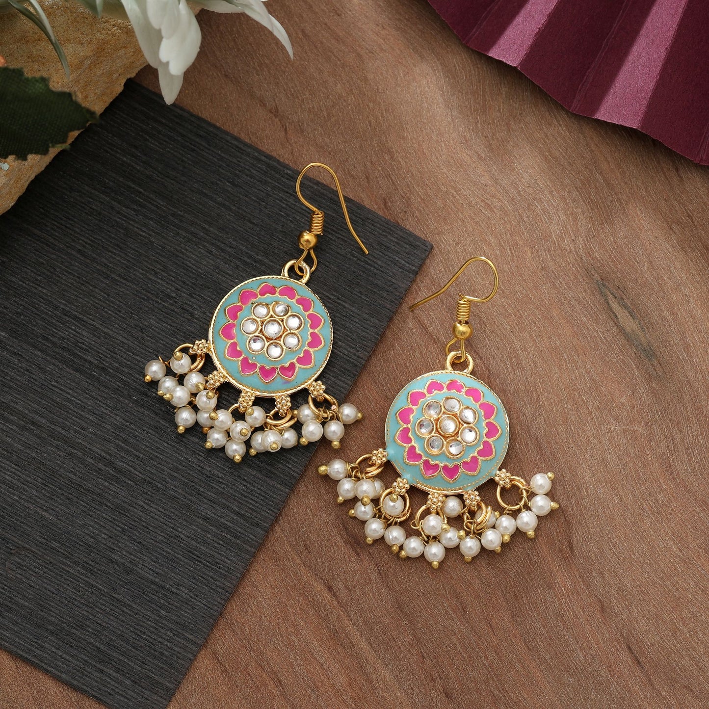 Sky Blue Color Meenakari Earrings Elegant Ethnic Daily Wear Jewelry Collection