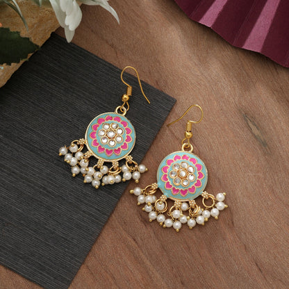 Sky Blue Color Meenakari Earrings Elegant Ethnic Daily Wear Jewelry Collection