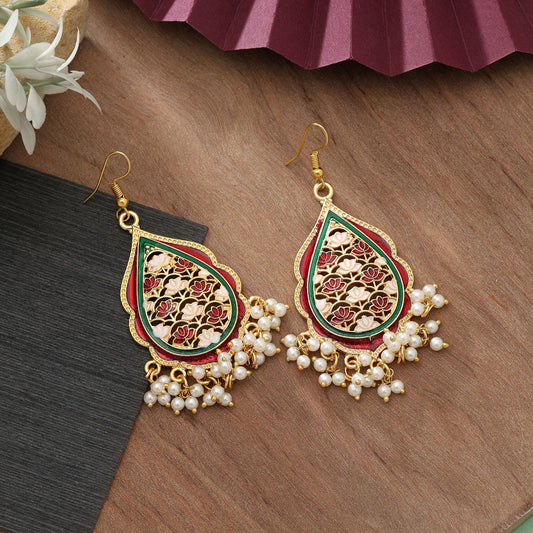Meenakari-Ohrringe in Bordeauxrot – königlicher, ethnischer Statement-Schmuck
