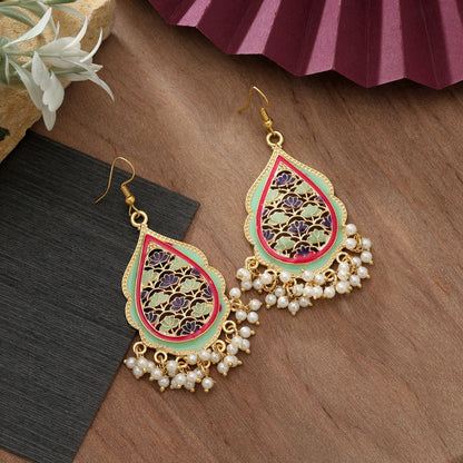 Pistaziengrüne Meenakari Ohrringe Elegante traditionelle Brautschmuck