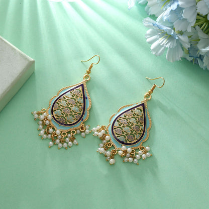 Himmelblaue Meenakari Ohrringe Klassischer Ethnischer Partyschmuck