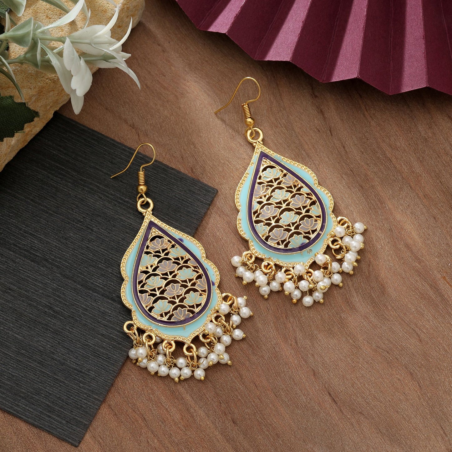 Himmelblaue Meenakari Ohrringe Klassischer Ethnischer Partyschmuck