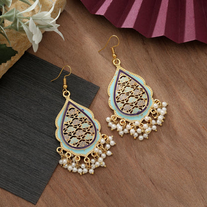 Himmelblaue Meenakari Ohrringe Klassischer Ethnischer Partyschmuck