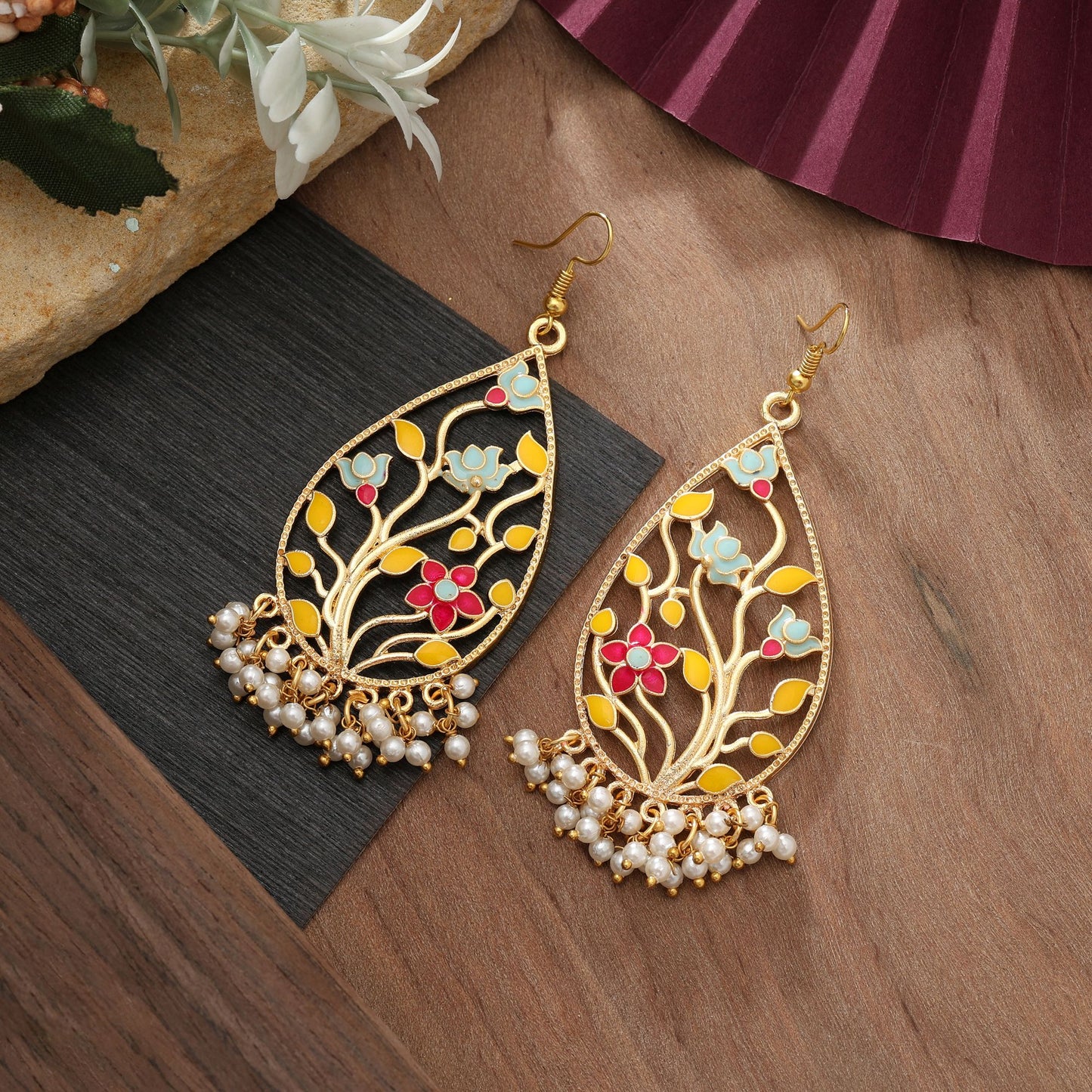 Multi Color Meenakari Earrings Elegant Ethnic Jewelry Style
