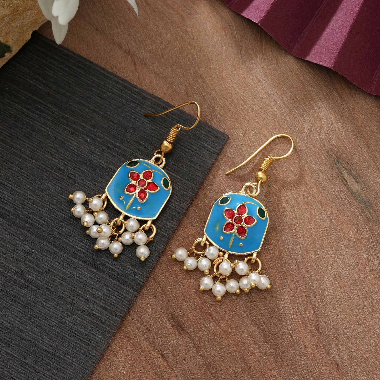 Firozi Color Meenakari Earrings Stylish Ethnic Festive Jewelry Collection