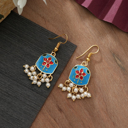 Firozi Color Meenakari Earrings Stylish Ethnic Festive Jewelry Collection