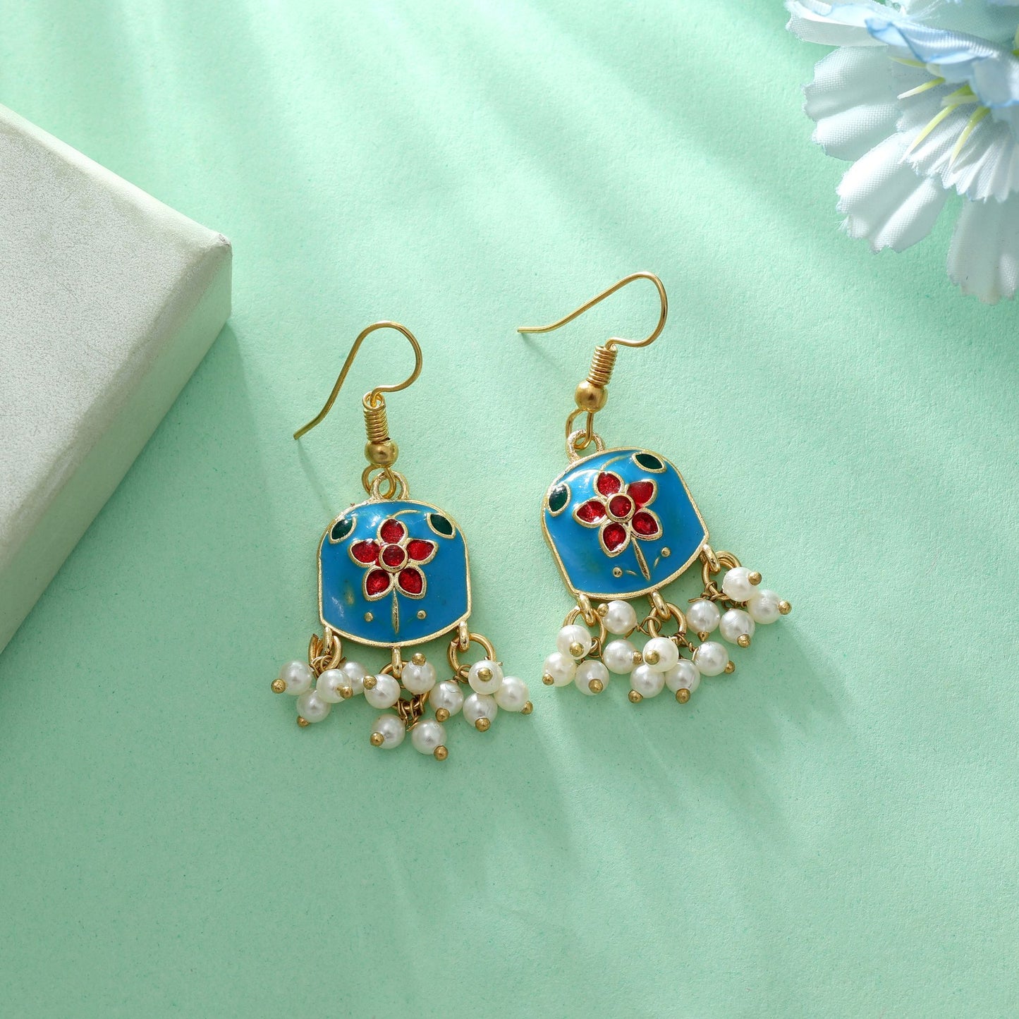 Firozi Color Meenakari Earrings Stylish Ethnic Festive Jewelry Collection