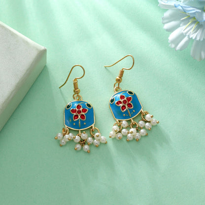 Firozi Color Meenakari Earrings Stylish Ethnic Festive Jewelry Collection