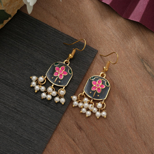 Grey Color Meenakari Earrings Minimal Stylish Traditional Jewelry Collection