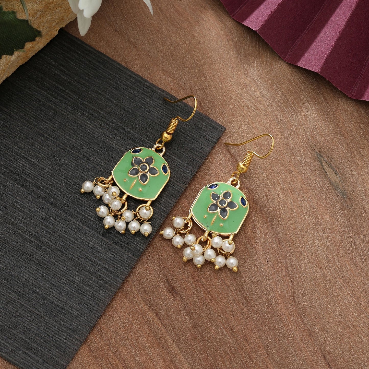 Pista Green Color Meenakari Earrings Elegant Ethnic Daily Wear Jewelry