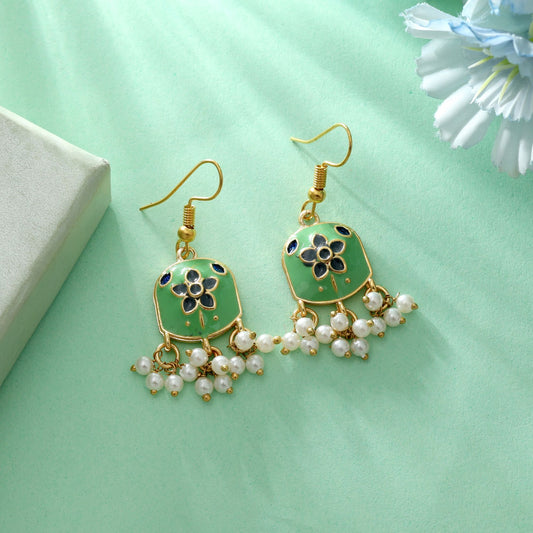 Pista Green Color Meenakari Earrings Elegant Ethnic Daily Wear Jewelry