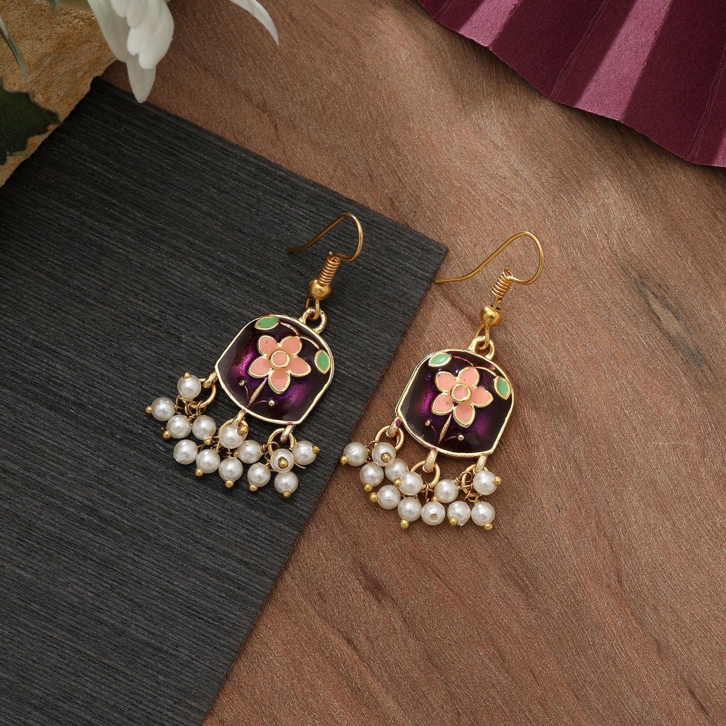 Purple Color Meenakari Earrings Elegant Traditional Party Wear Jewelry Design