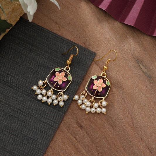 Purple Color Meenakari Earrings Elegant Traditional Party Wear Jewelry Design